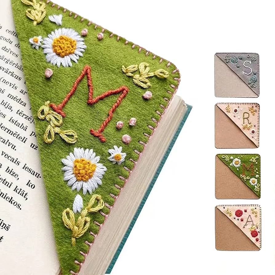 Personalized Hand Embroidered Corner Bookmark, 26 Letters Hand Stitched Felt Corner Letter Bookma... | Amazon (US)
