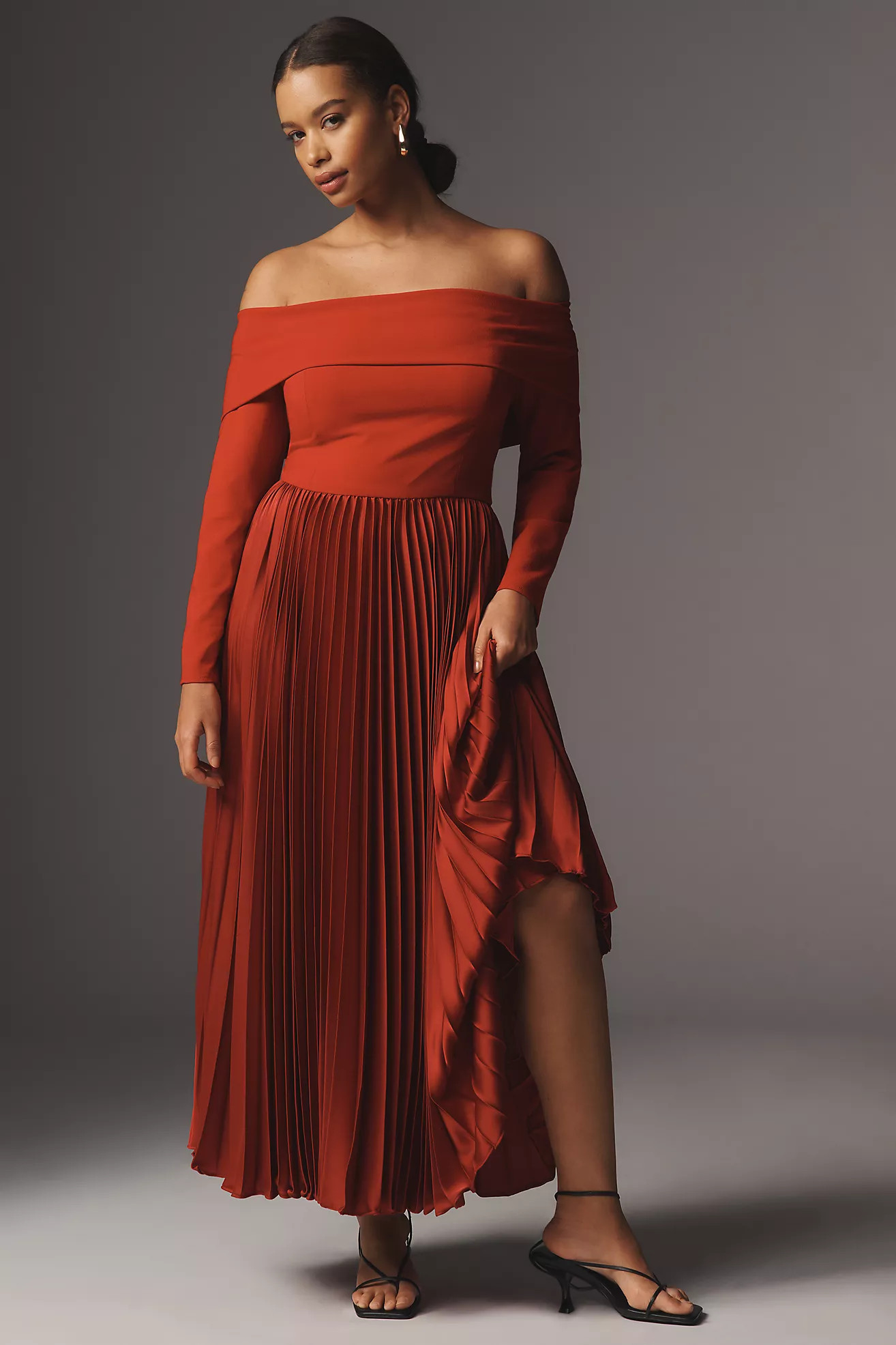 Hutch Long-Sleeve Off-The-Shoulder Pleated Maxi Dress | Anthropologie (US)