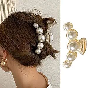 Large Pearl Hair Claw Clips White Hair Clips Strong Hold Hair Jaw Clips Big Hair Clips Barrettes ... | Amazon (US)