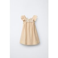 Zara - Linen Crochet Floral Dress - Beige - 1½ Years (33,9 Inches) - Kids | Zara US