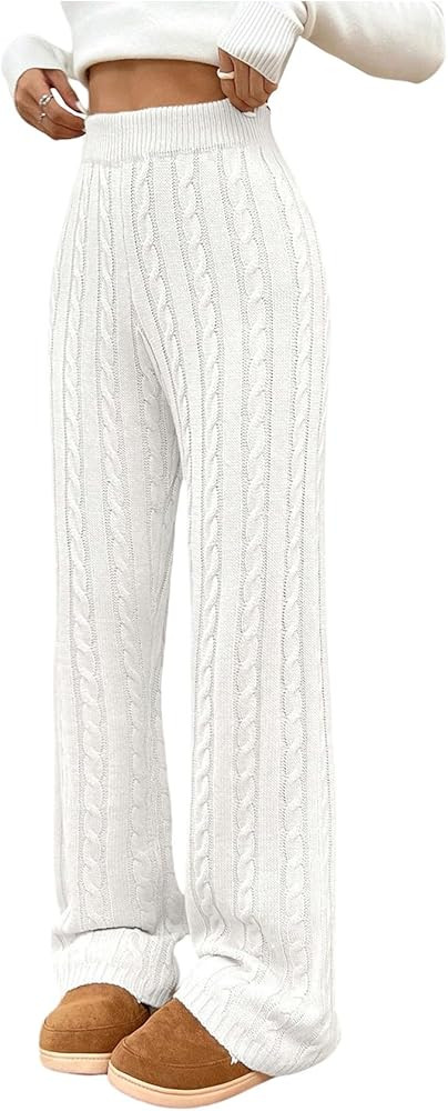 SHENHE Women's Cable Knit Sweater Pants High Waisted Casual Lounge Fall Stacked Sweatpant | Amazon (US)