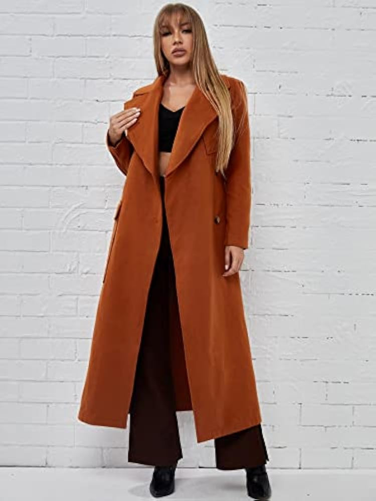 Jackets for Women Flap Pocket Longline Overcoat (Color : Burnt Orange, Size : X-Small) | Amazon (US)