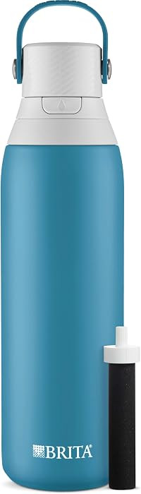 Brita Insulated Filtered Water Bottle with Straw, Reusable, Stainless Steel Metal, Blue Jay, 20 O... | Amazon (US)