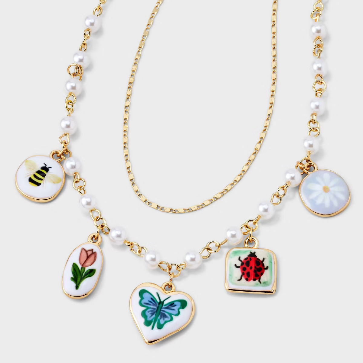 Bug Charm with Acrylic Pearl Necklace Set 2pc - Universal Thread™ Gold/White | Target