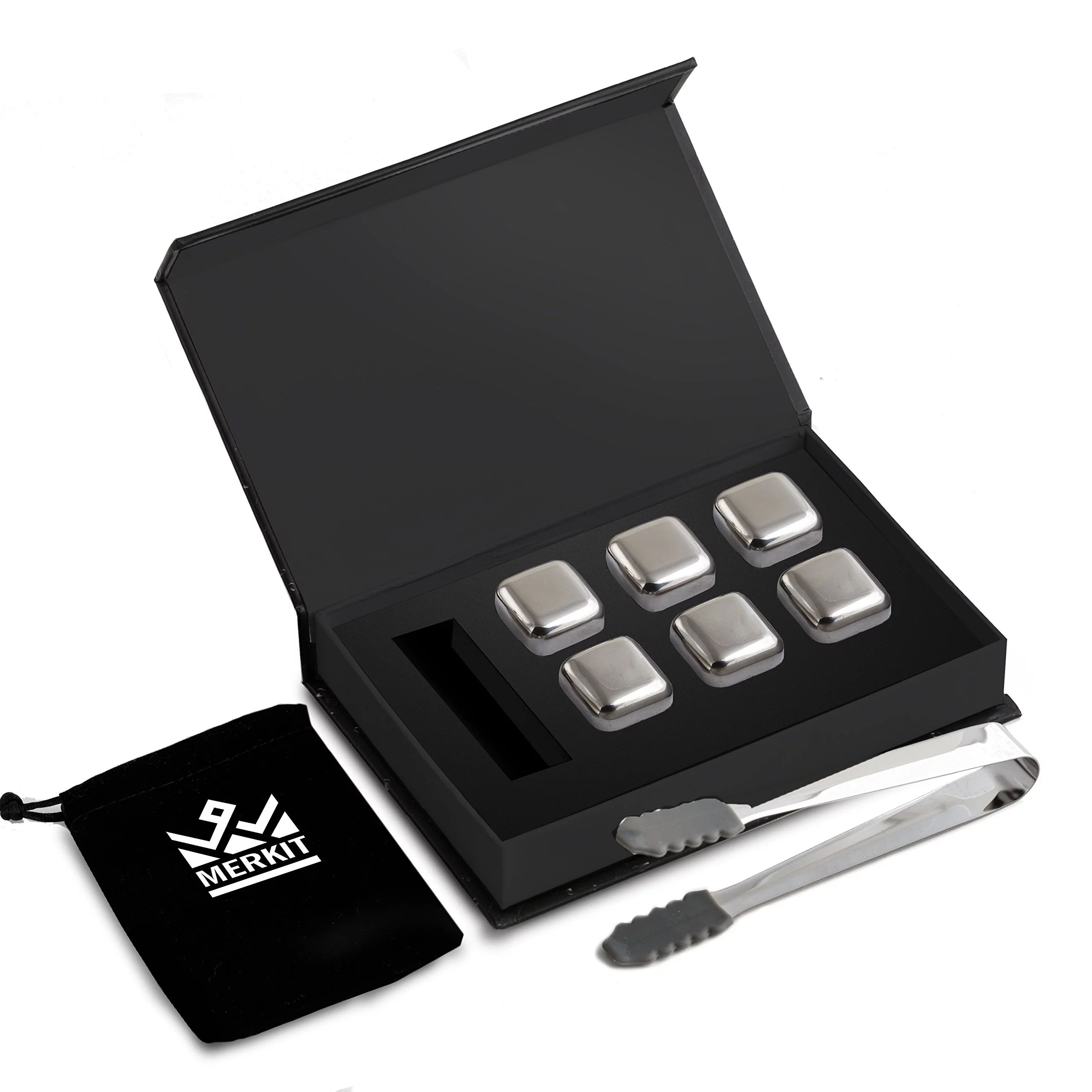 Merkit Stainless Steel Whiskey Stones - Set of 6 - Rubber End Tongs - Premium Gift Set | Walmart (US)