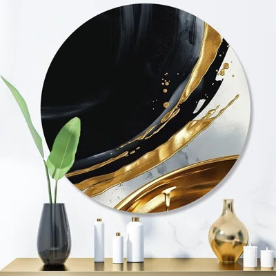 Black Gold Abstract Shapes Marble I - Abstract Marble Round Wall Art on Metal | Wayfair North America
