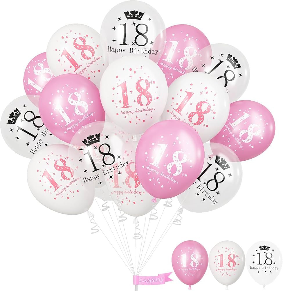 Happy 18th Birthday Balloons for Girls, Pack of 15 Pink White 18th Birthday Party Decorations for... | Amazon (US)