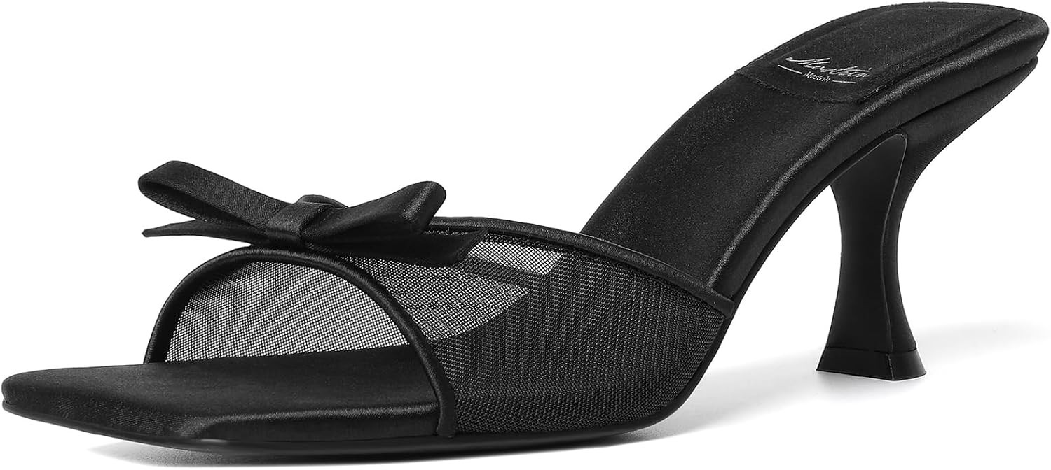 Mostrin Kitten Heels for Women Round Toe Heels With Bow Vintage Mules Sexy Slip on Stiletto Backless Sandals for Party Daily | Amazon (US)