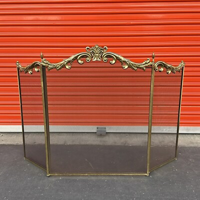 French Provincial Fireplace Folding Screen Tri-Fold Gold Scalloped Brass Vintage  | eBay | eBay US