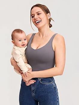 MOMANDA Women's Nursing Bras Longline Sports Breastfeeding V Neck Sleeveless Crop Tank Top with B... | Amazon (US)