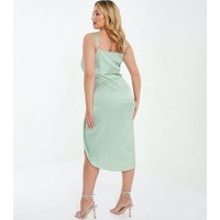 QUIZ Curves Light Green Satin Midi Wrap Dress New Look | New Look (UK)