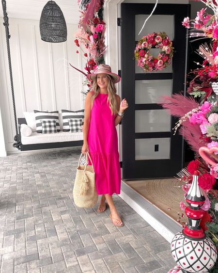 In a small hot pink poplin maxi dress, sandals and hat from Amazon & bag from Shopbop for spring - all fits TTS.

#LTKunder50 #LTKstyletip #LTKSeasonal