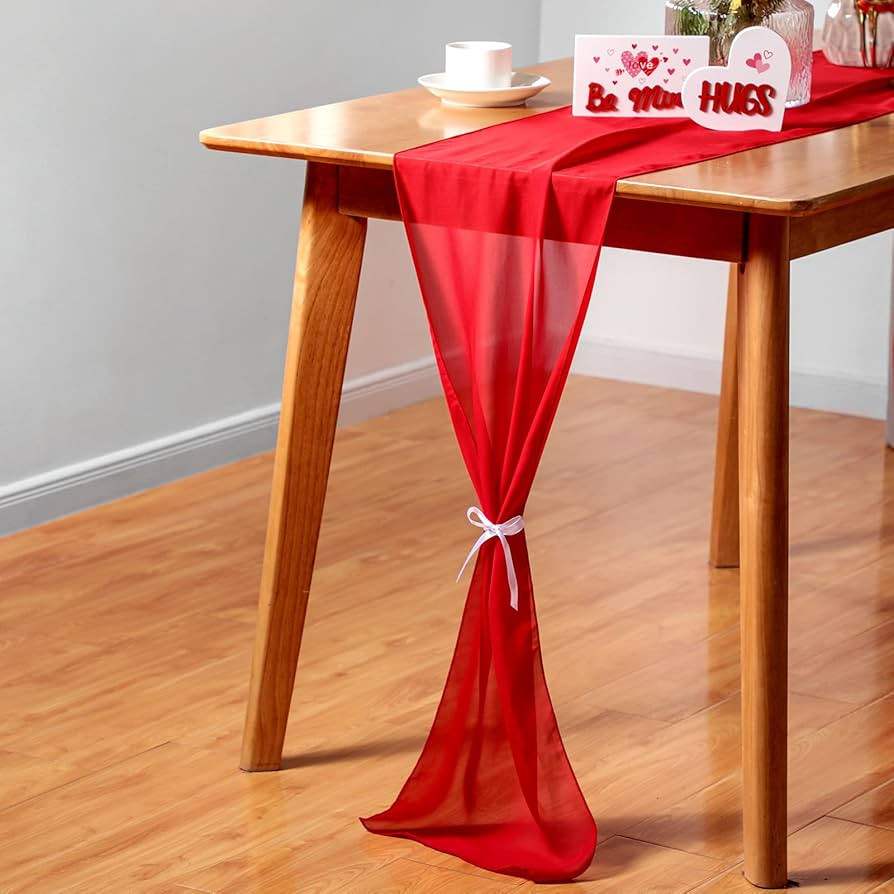 Tegeme 2 Pcs Red Chiffon Table Runner Valentine's Day 14th February 12 x 106 Inch Romantic Sheer ... | Amazon (US)