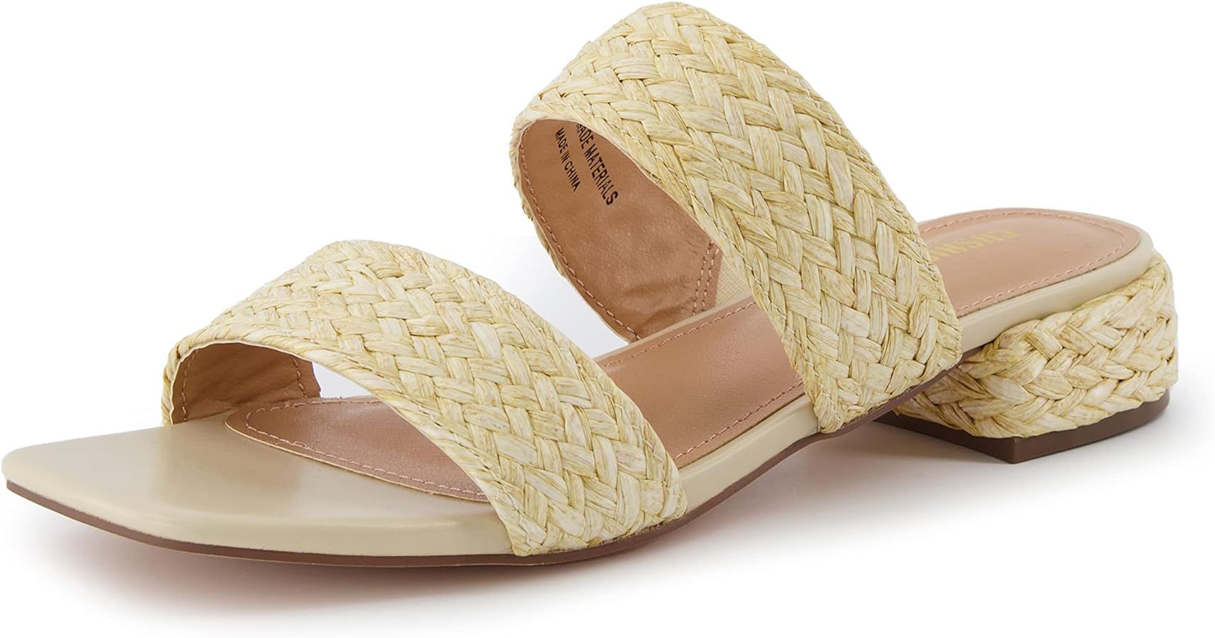 CUSHIONAIRE Women's Niki Raffia low block heel sandal +Memory Foam and Wide Widths Available | Amazon (US)