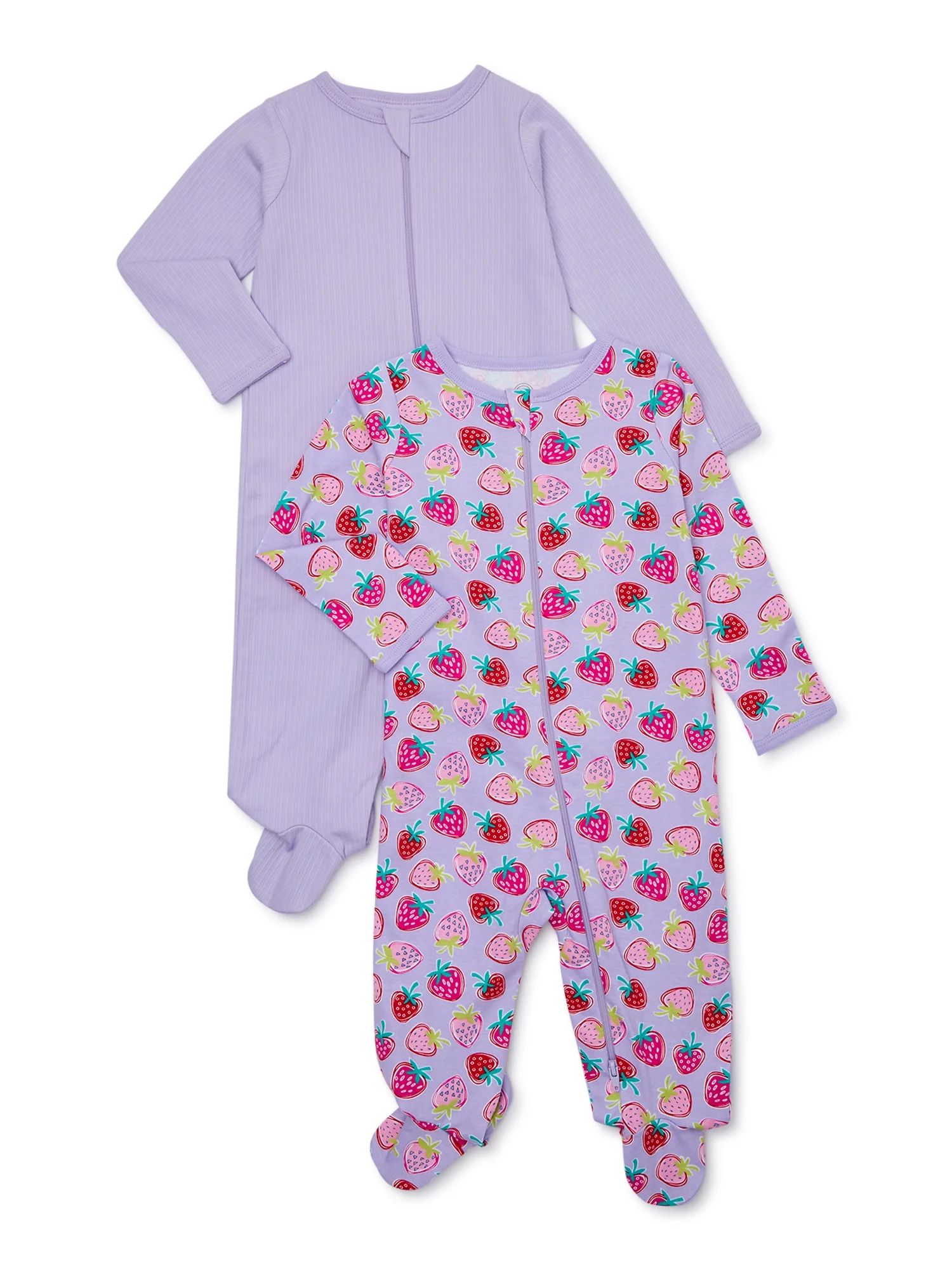 Wonder Nation Baby Girls Sleep N Play Footed Pajamas, 2-Pack, Preemie- 6/9M | Walmart (US)