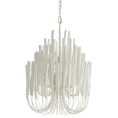 Tilda Modern Classic White Wood Iron Frame Chandelier - Small | Kathy Kuo Home