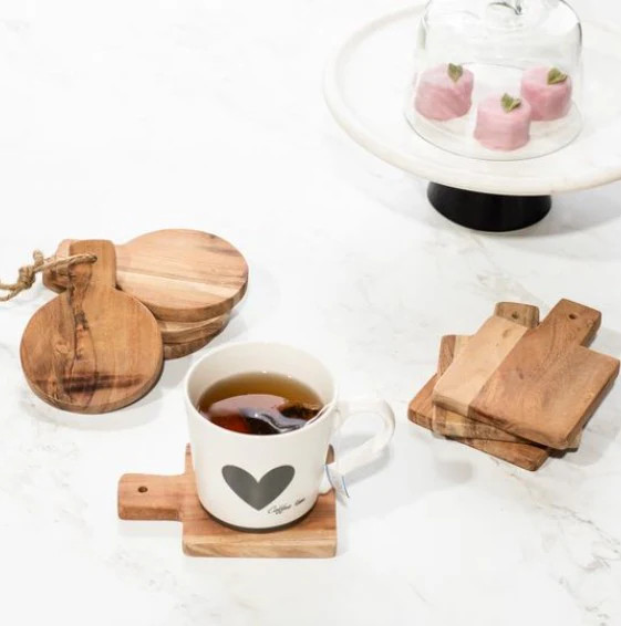 Round & Square Wood Coaster Sets – Set of 8 (2 Assorted Styles) | River Chic Designs