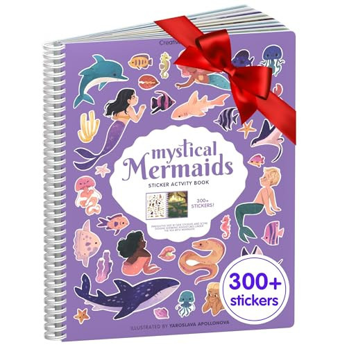 CUPKIN Mermaid Stickers, Toddler Sticker Book for Kids, Fun Toy, Toddler Road Trip Essentials, 300+ Girly Stickers + 8 Sticker Scenes and Coloring Pages, Mermaid Stickers Ages 2+ | Amazon (US)