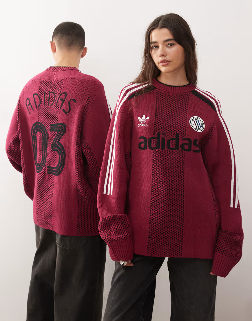 adidas Originals Adicolor knitted jersey in burgundy-Red | ASOS (Global)