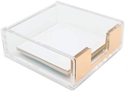 MEI YI TIAN Clear Acrylic Gold Self-Stick Note Pad Holders Memo Note Cube Holder Dispenser 3.5x3.... | Amazon (US)