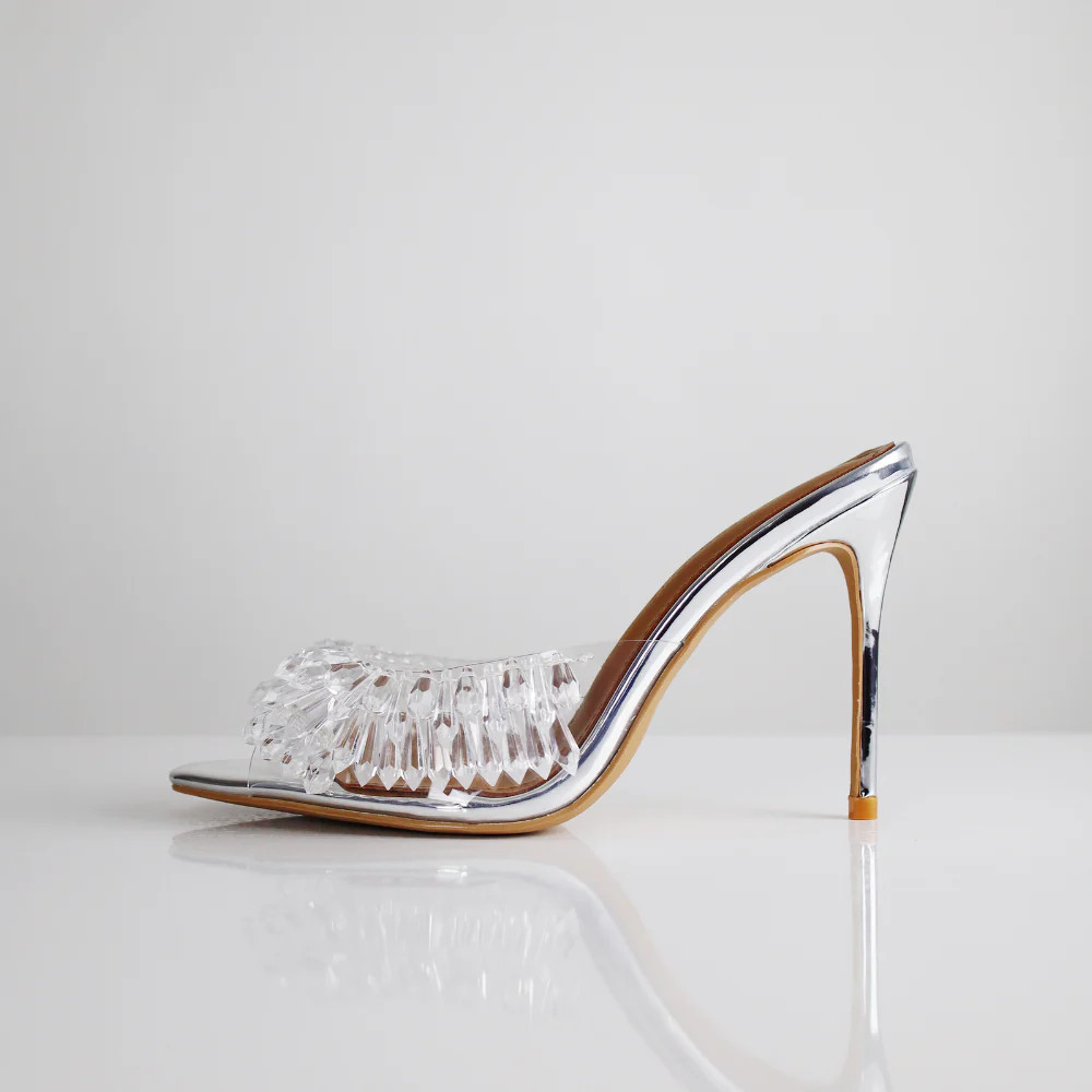 Goldie Clear Drip Chandelier Open Toe Mules 100 mm | CULT OF COQUETTE