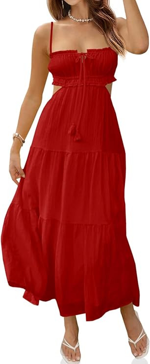Women's Spaghetti Strap Maxi Dress Summer Sleeveless Side Cut Out Dress Casual Boho Backless Flow... | Amazon (US)