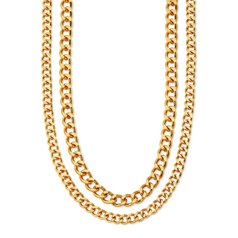 Scoop Brass Yellow Gold-Plated Layered Link Chain Necklace, 14.5" + 4" Extender - Walmart.com | Walmart (US)