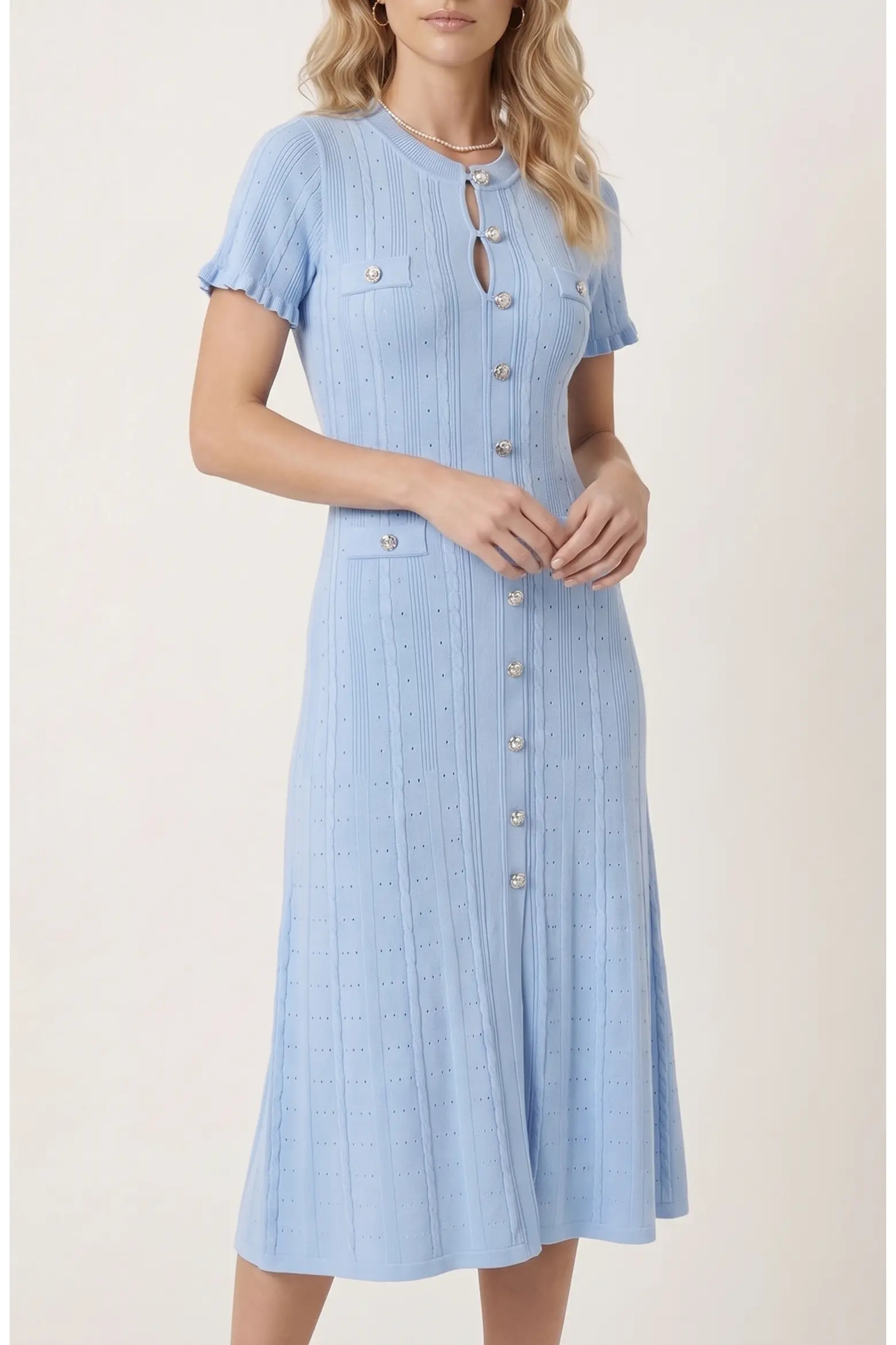 Modenaire Button Front Knit Short Sleeve Midi Dress (Women) | Nordstrom | Nordstrom