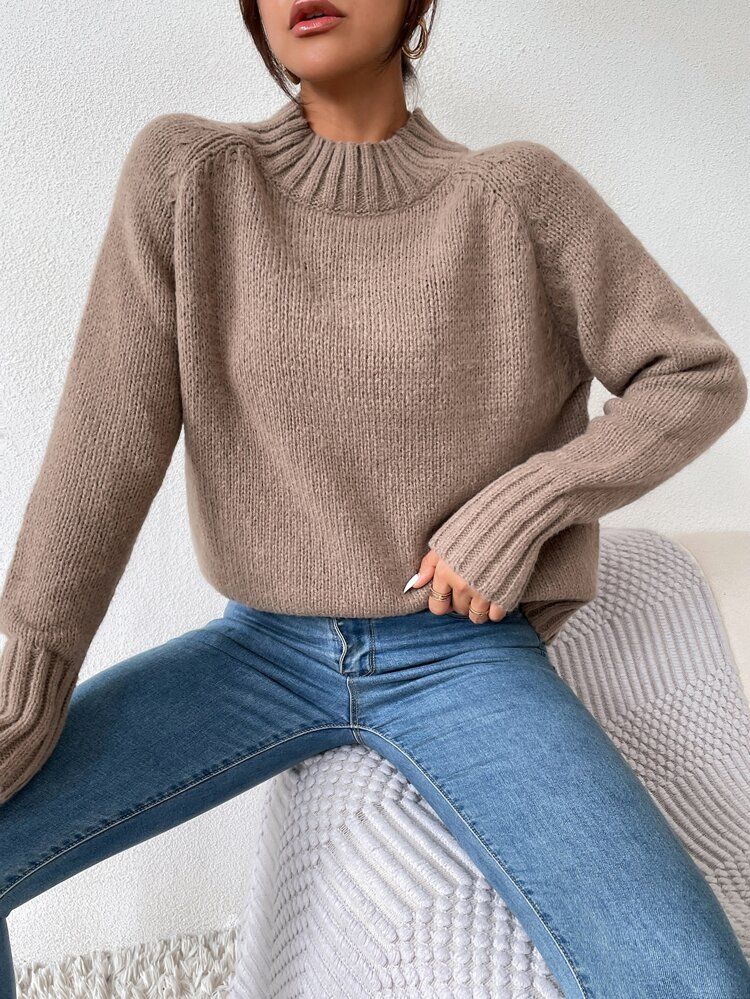 Mock Neck Raglan Sleeve Sweater | SHEIN
