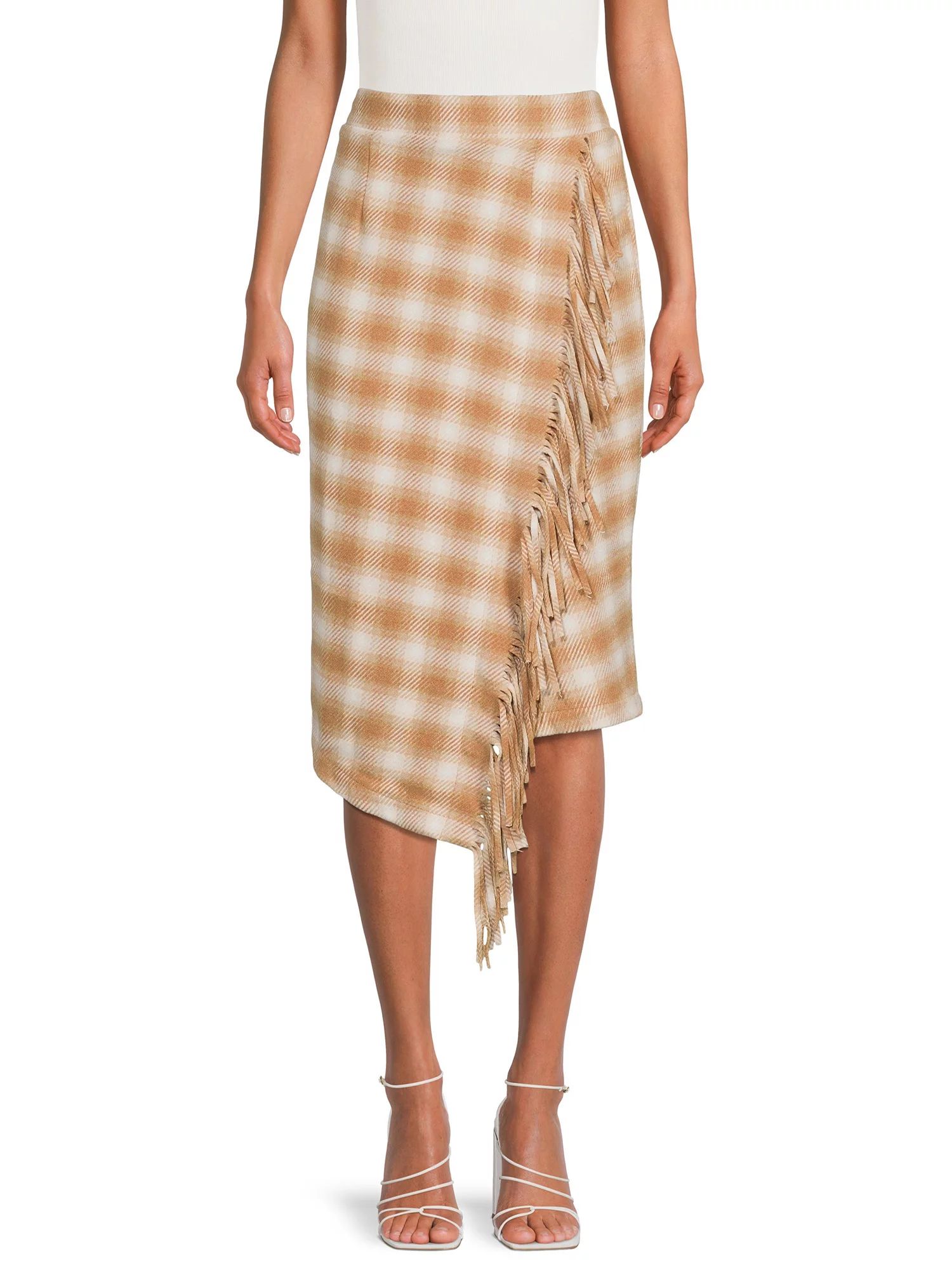 Time and Tru Women's Fringed Faux Wrap Skirt | Walmart (US)