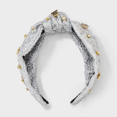 New Years Embellished Rhinestone Knot Headband - Silver/Gold | Target