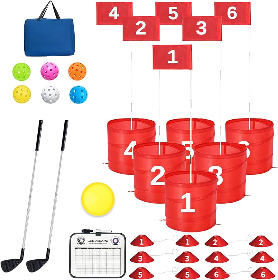 Golf Bucket Yard Game 6-Hole Set with 2 Clubs, Portable Outdoor Yard Game for Family and Adults, ... | Amazon (US)