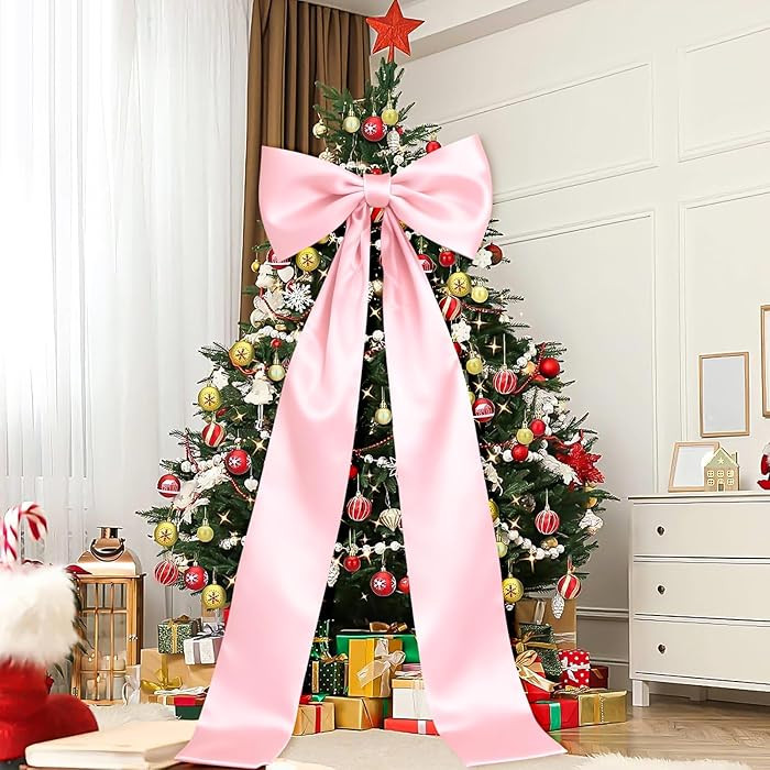 Extra Long Satin Pink Bow for Christmas Tree,70x20 Inch Large Bow Room Christmas Backdrop Wall De... | Amazon (US)