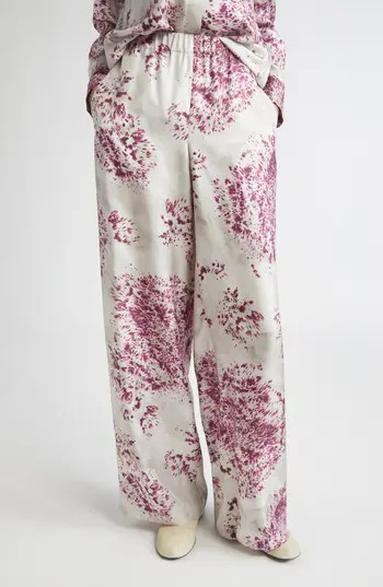 Lafayette 148 New York Riverside Spotted Glaze Print Wide Leg Silk Twill Pants in Violet Ash Multi at Nordstrom Rack, Size Medium | Nordstrom Rack