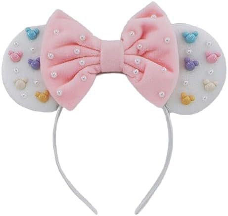 Mouse Ears Headbands With Cute Mouse Heads and Exquisite Pearls Decoration, Soft Flannel Ears & B... | Amazon (US)