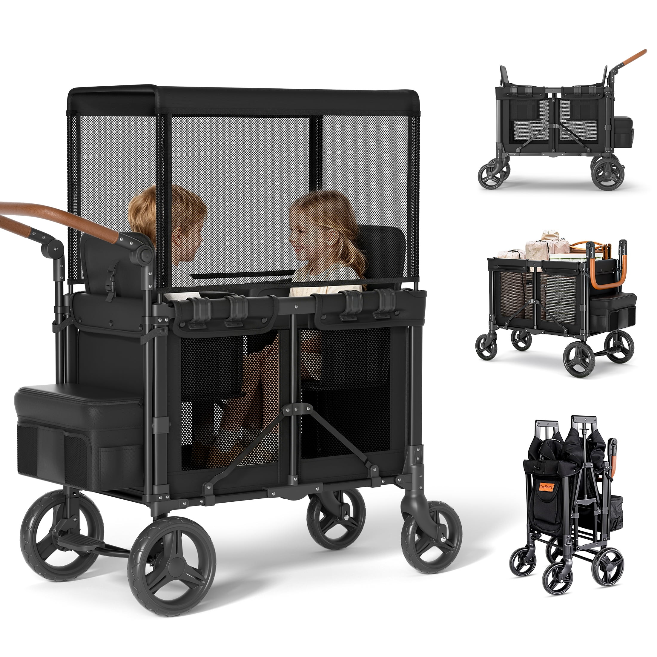 TouHeart Foldable Wagon Stroller for 2 Kids, 3-in-1 Stroller Wagon with Canopy, 5-Point Harness, ... | Walmart (US)
