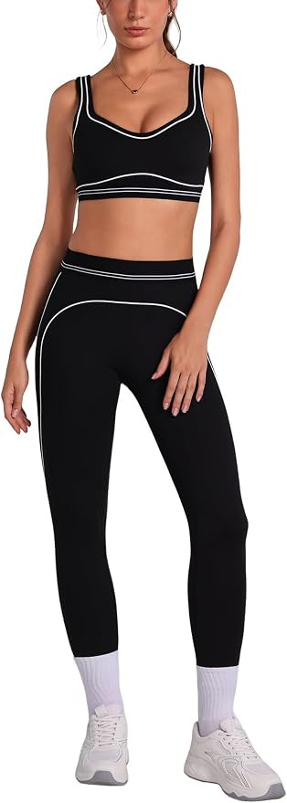 ABOCIW Womens Workout Sets 2 Piece Yoga Outfits Contouring Contrast Stitching Sports Bra High Wai... | Amazon (US)