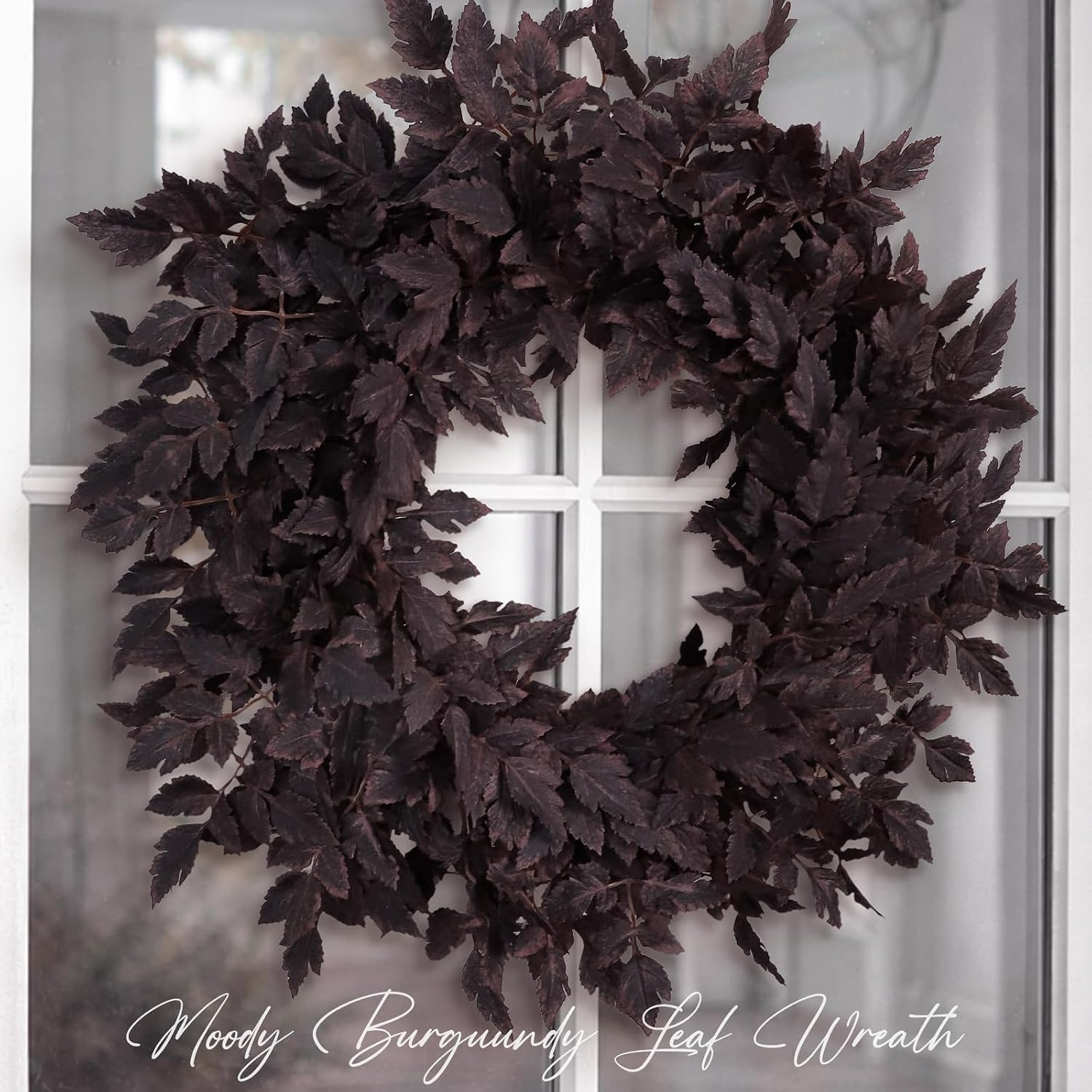 Fall Decor - Fall Wreaths for Front Door - 24 Inch Plum Cimicifuga Leaves Wreath - Autumn Harvest Halloween Decorations for Home Indoor Outdoor Mantle Window Wall Kitchen | Amazon (US)