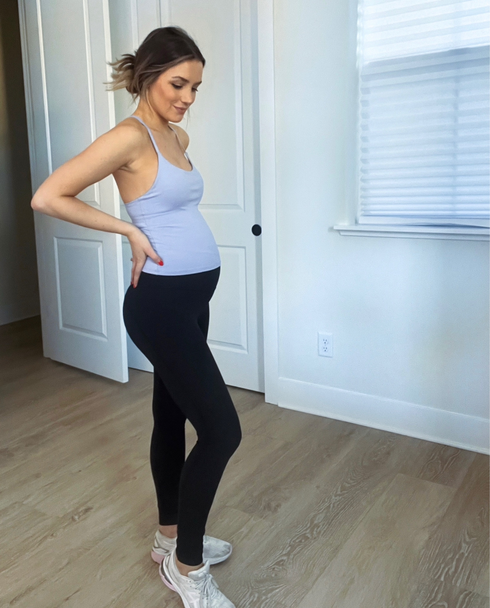 non-maternity bump-friendly workout top - still covers the bump at 20 weeks with high waisted leggings

#LTKFind #LTKunder100 #LTKbump