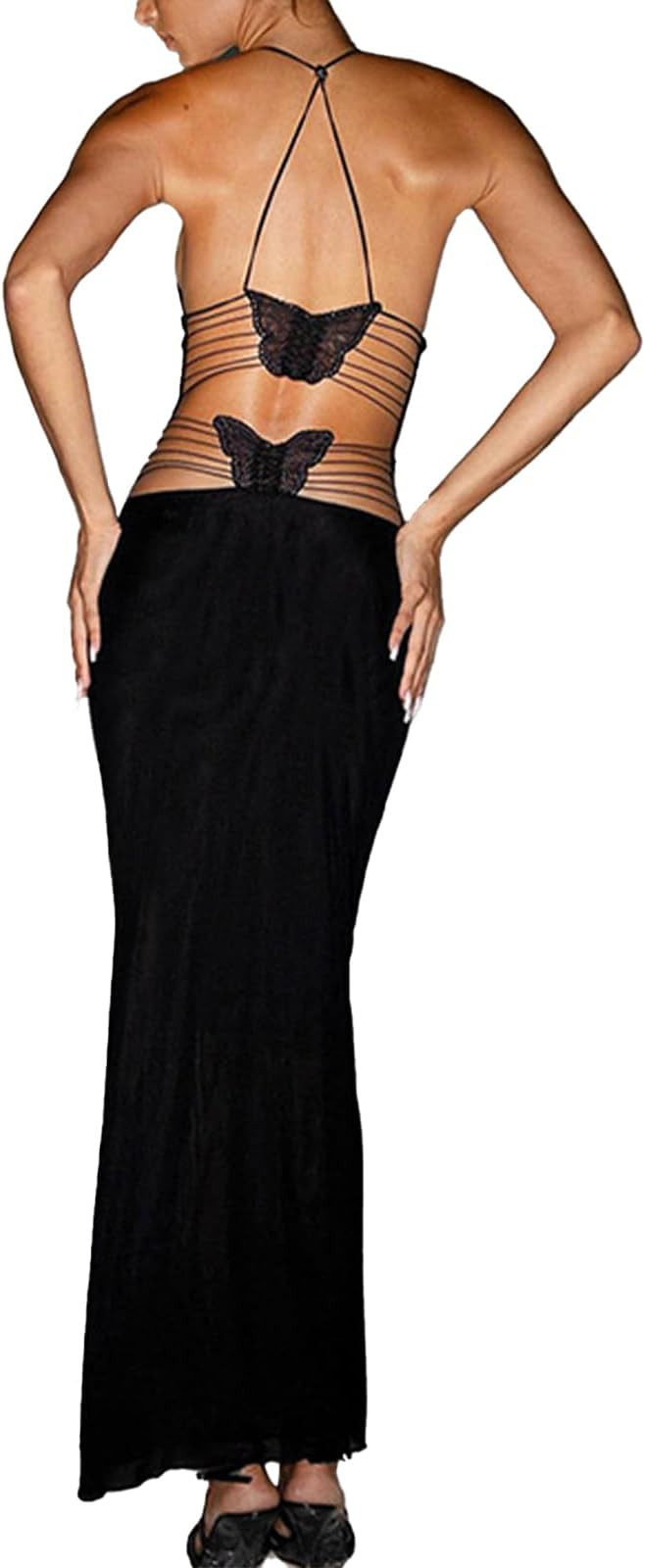 Women Backless Butterfly Dress Sexy V Neck Sleeveless Open Back Maxi Dress Party Cocktail Bodycon... | Amazon (US)