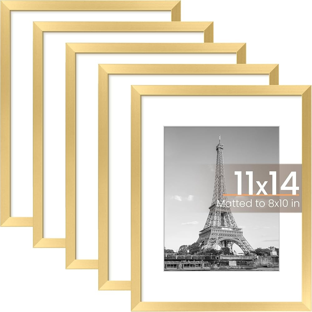 upsimples 11x14 Picture Frame Set of 5, Display Pictures 8x10 with Mat or 11x14 Without Mat, Wall... | Amazon (US)
