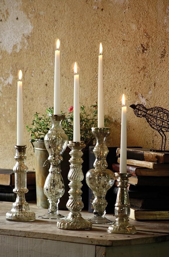 Kalalou Antiqued Silver Glass Taper Candle Holder | Amazon (US)