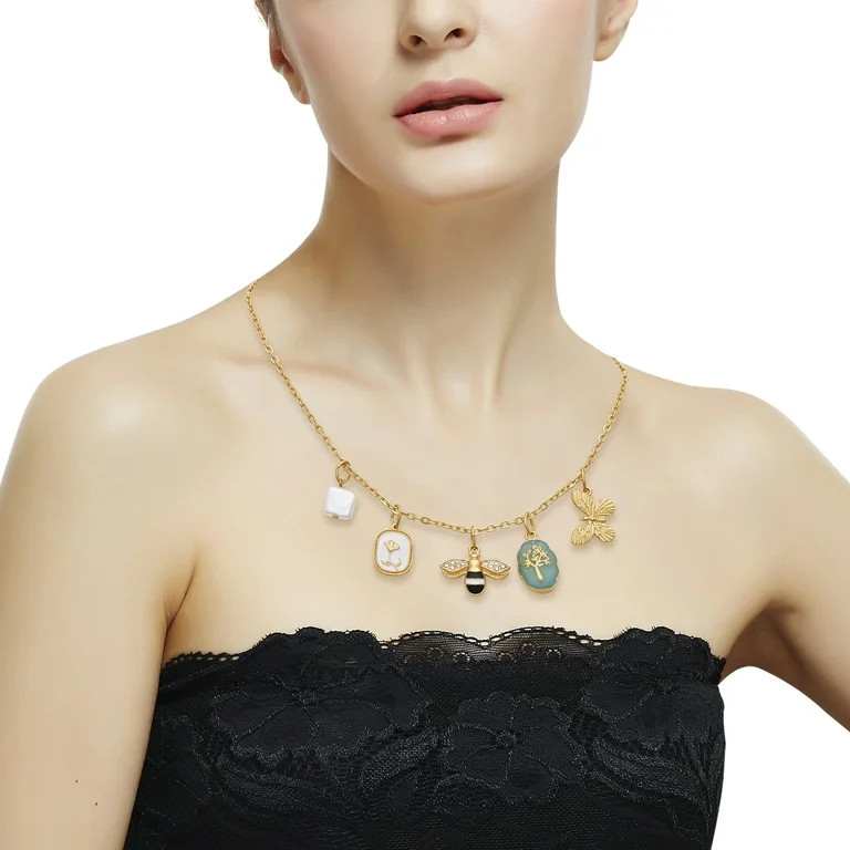 Time and Tru Women's Gold-Tone Interchangeable Spring Theme Charms Necklace. - Walmart.com | Walmart (US)