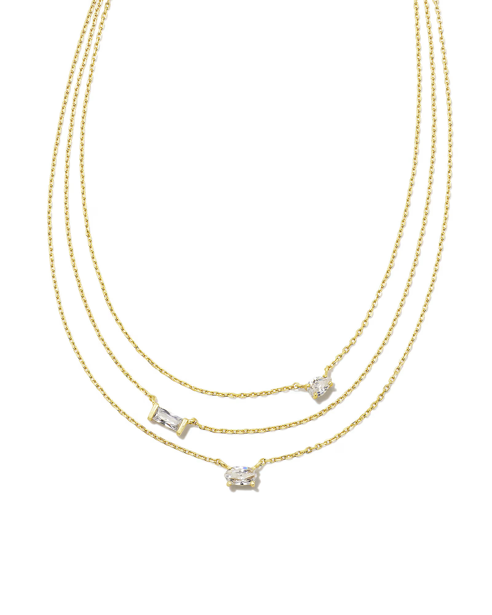 Mayel Gold Multi Strand Necklace in White Crystal | Kendra Scott