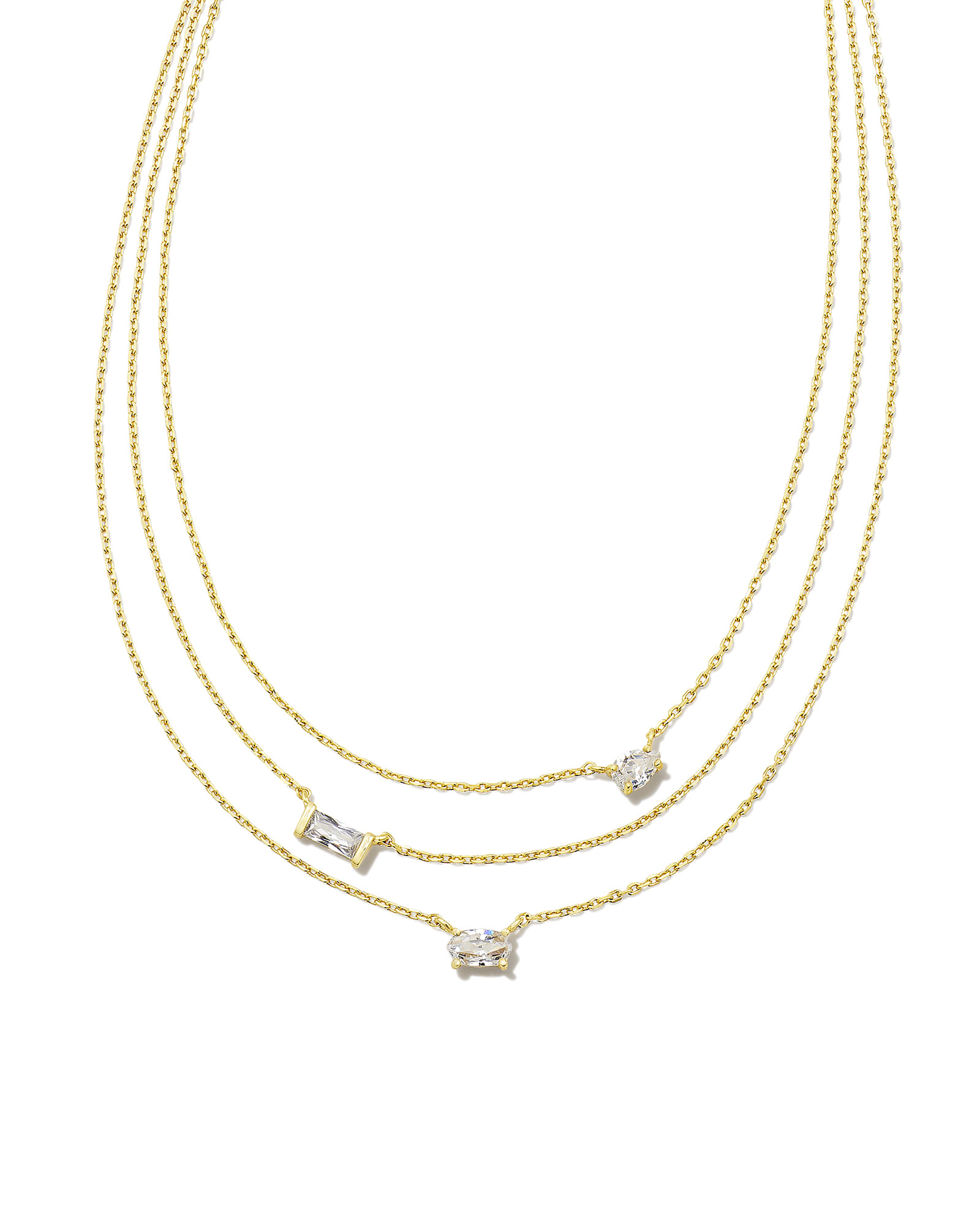 Mayel Gold Multi Strand Necklace in White Crystal | Kendra Scott