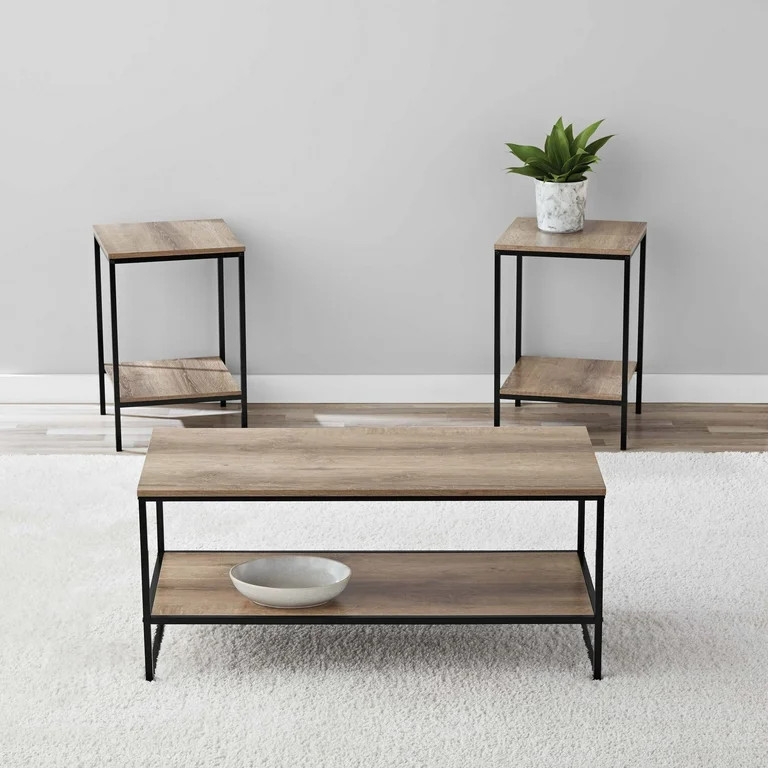 Mainstays 3-Piece Coffee and End Table Set, Rustic Brown - Walmart.com | Walmart (US)