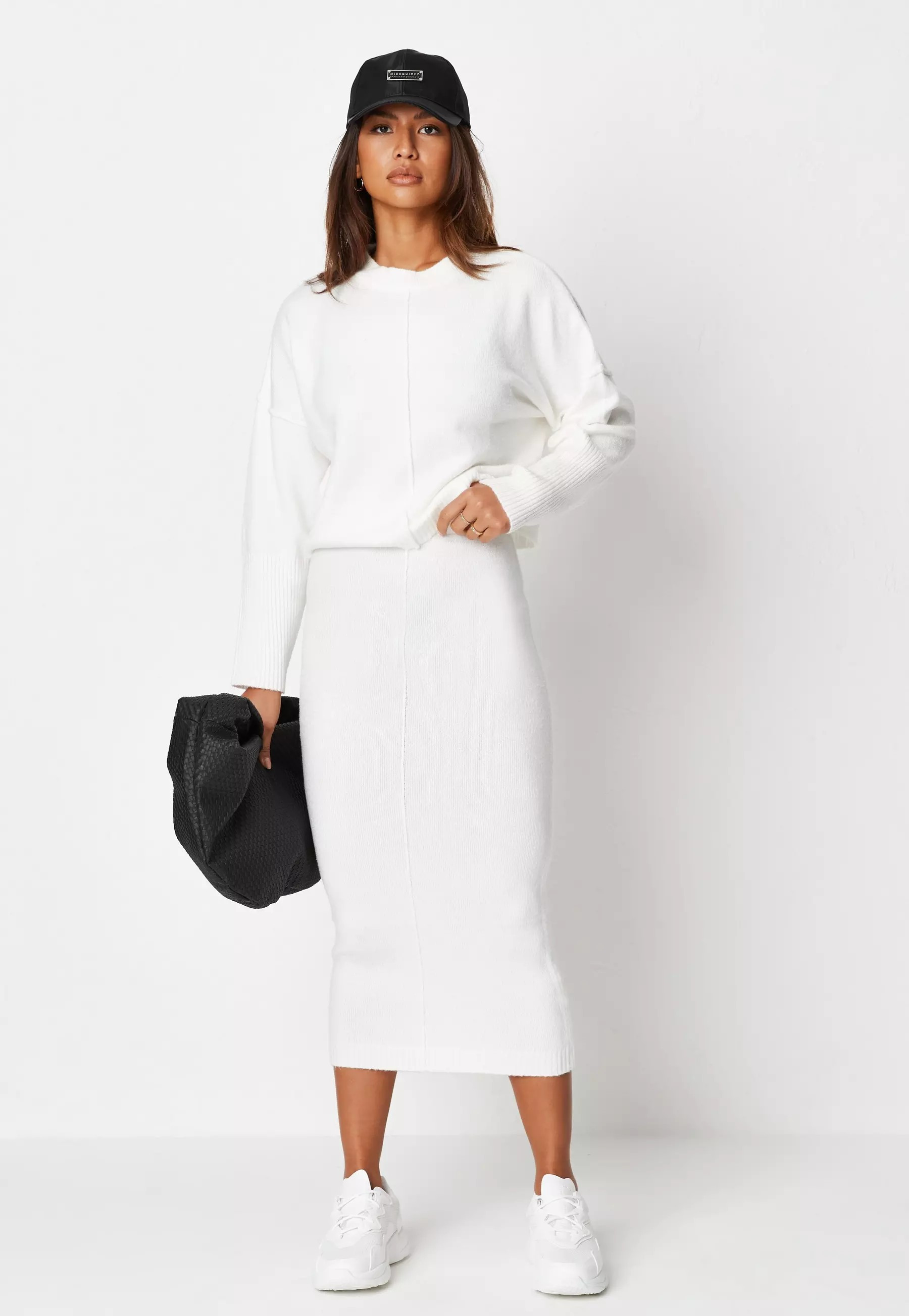 Missguided - Recycled White Co Ord Seam Front Knit Skirt | Missguided (US & CA)