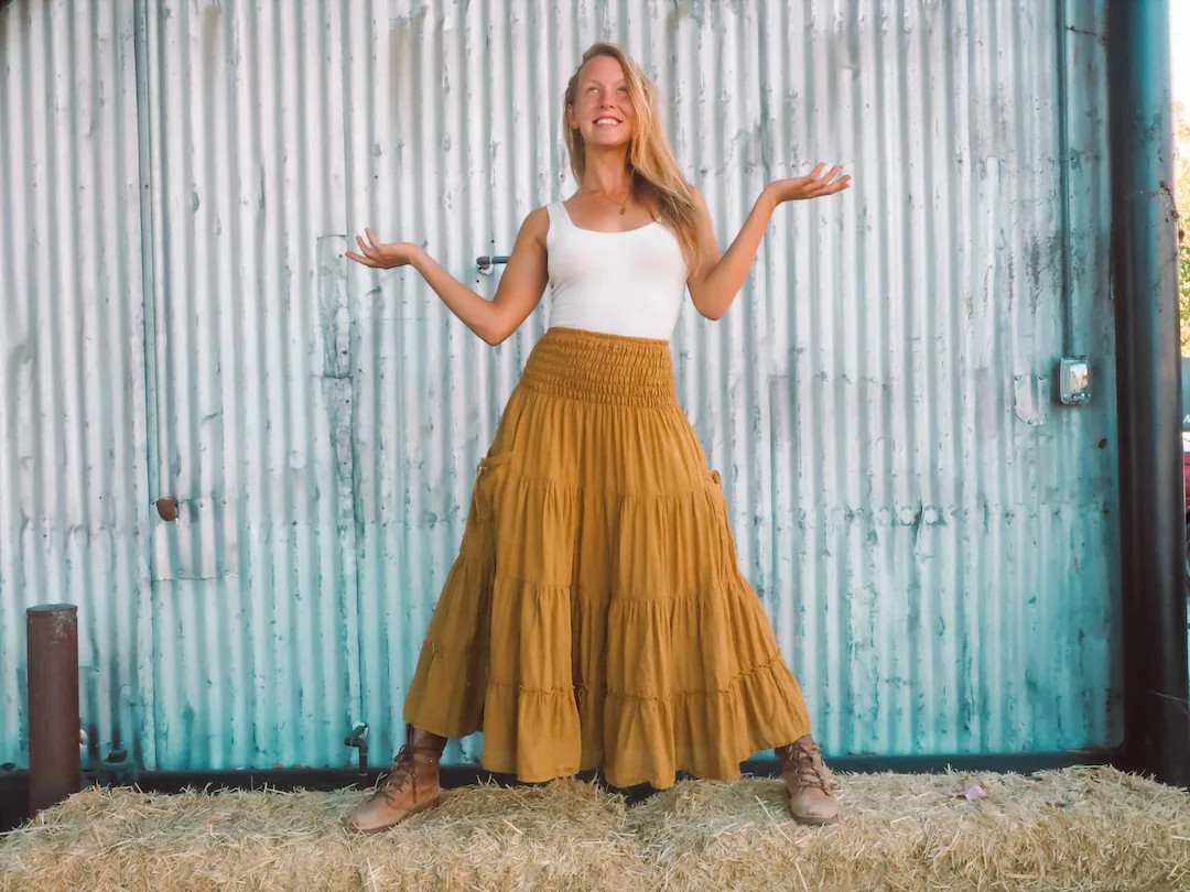 Boho Tiered Maxi Skirt | Cotton Flowy Skirt With Pockets | Long Skirt for Women - Etsy | Etsy (US)