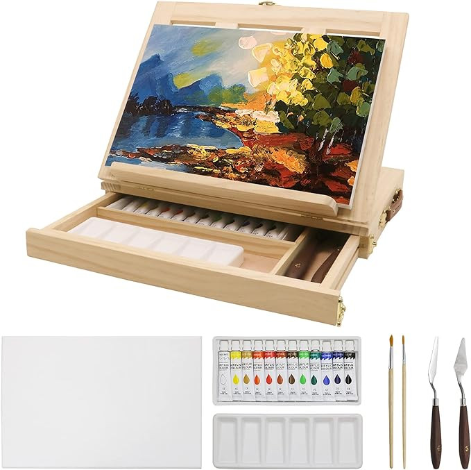 LUCYCAZ Tabletop Easel Set, Easel for Painting Canvases, Portable Wooden Art Easel Painting Kits ... | Amazon (US)