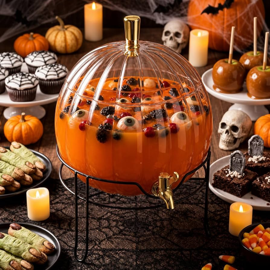 1.3 Gallon Halloween Plastic Drink Dispenser with Metal Stand Spigot Pumpkin Shaped Drink Dispens... | Amazon (US)
